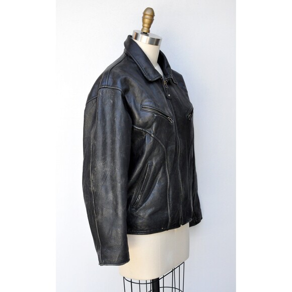 Vintage Black Leather Motorcycle Jacket - Biker Mens - Edwin Company M - Picture 3 of 10